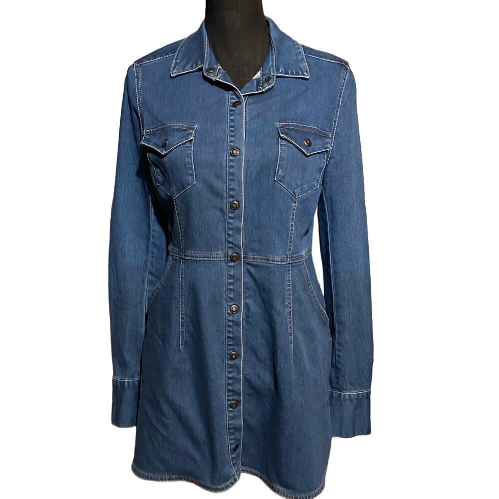 Free People Dynomite Denim Snap Front Mini Dress Women's S Small